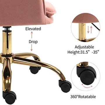 Elegant Pink Velvet Office Chair with Gold Base