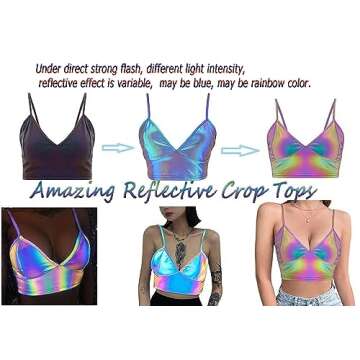 Giovacker Womens Girls Metallic Reflective Crop Tops Festival Rave Dance Outfits Club Tank Vest