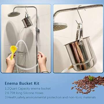 Smokitcen Coffee Enema Bucket Kit Stainless Steel 2 Quart Capacity for Cleansing Detox Enemas