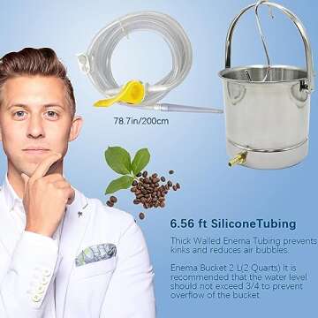 Smokitcen Coffee Enema Bucket Kit Stainless Steel 2 Quart Capacity for Cleansing Detox Enemas