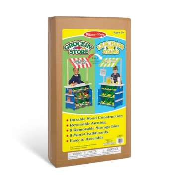 Melissa & Doug Wooden Grocery Store and Lemonade Stand - Reversible Awning, 9 Bins, Chalkboards