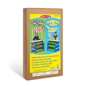 Melissa & Doug Wooden Grocery Store and Lemonade Stand - Reversible Awning, 9 Bins, Chalkboards