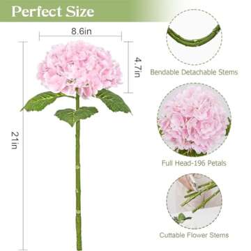 Waipfaru 21" Real Touch Hydrangea Artificial Flowers with Long Stem & Leaves, Full Latex Faux Hydran...