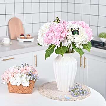 Waipfaru 21" Real Touch Hydrangea Artificial Flowers with Long Stem & Leaves, Full Latex Faux Hydrangea Flowers for Home Decor Party Floral Arrangements Wedding Bouquets Centerpieces(Pink, 3Pcs)