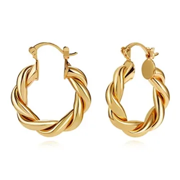 LILIE&WHITE Twisted Gold Chunky Hoop Earrings For Women 14K Gold Plated High Polished Lightweight Ho...