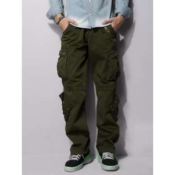 OCHENTA Men's Military Cargo Pants, 8 Pockets Combat Trousers #3357 Army Green 36