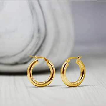 Hoops & Loops - Sterling Silver 25mm High Polished Click Top Hoop Earrings in Yellow Gold Flash Plated