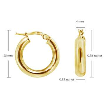Hoops & Loops - Sterling Silver 25mm High Polished Click Top Hoop Earrings in Yellow Gold Flash Plated