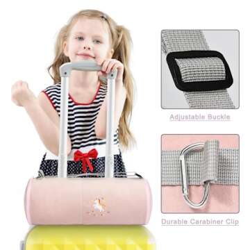 urnexttour Kids Travel Blanket and Pillow- Premium Soft Pink Airplane Blanket with Adjustable Travel Bag, Hand Luggage Belt Compact Pack Large Blanket for Car, Road Trip, Home Use (60"*40" in)