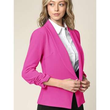 LL WSK2324 Women 3/4 Sleeve Blazer Open Front Cardigan Jacket Work Office Blazer XXL Fucshia