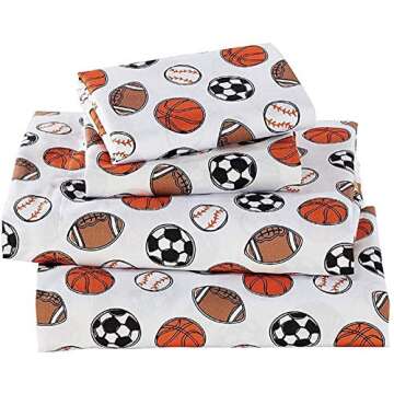 Fancy Linen Crib Sheet Set Flat Fitted and Pillow Case Set for Boys/Girls Multi Color Sport Baseball Basketball Football Soccer White Black Orange Brown New