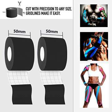 Kinesiology Theraeputic Tape Physio for Athletic Sports Recovery Pain Relieve Strong Adhesion Waterproof Original Cotton Uncut 2 Inch x 16.4 Feet (2 Black)