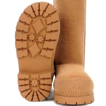 LACIKOSZ Faux Suede Platform Fuzzy Snow Boots Round Toe Hippy Winter Boots Slip On Knee High Chunky Heel Fur Tall Boots for Women