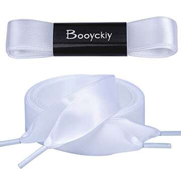 Booyckiy Flat Colorful Satin Ribbon Shoelaces 3/4" Wide Shoe Laces for Women Girls, White 47inch (12...