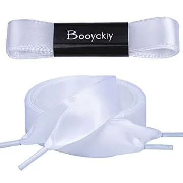 Booyckiy Flat Colorful Satin Ribbon Shoelaces 3/4" Wide Shoe Laces for Women Girls, White 47inch (12...
