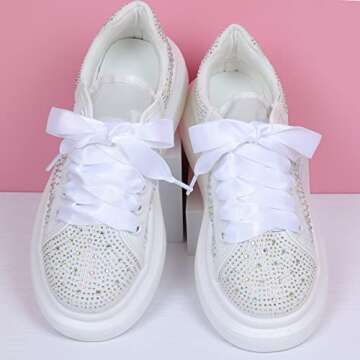 Booyckiy Flat Colorful Satin Ribbon Shoelaces 3/4" Wide Shoe Laces for Women Girls, White 47inch (120) cm