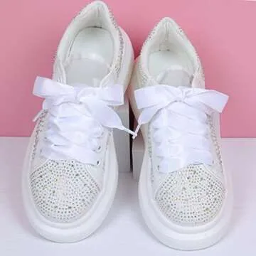 Booyckiy Flat Colorful Satin Ribbon Shoelaces 3/4" Wide Shoe Laces for Women Girls, White 47inch (120) cm