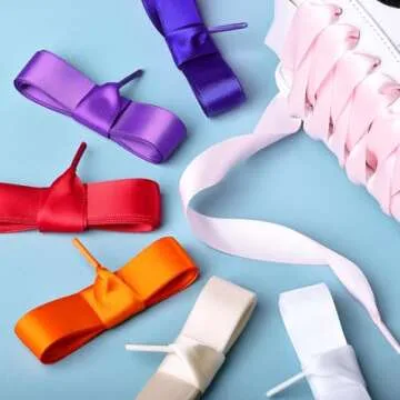 Booyckiy Flat Colorful Satin Ribbon Shoelaces 3/4" Wide Shoe Laces for Women Girls, White 47inch (120) cm