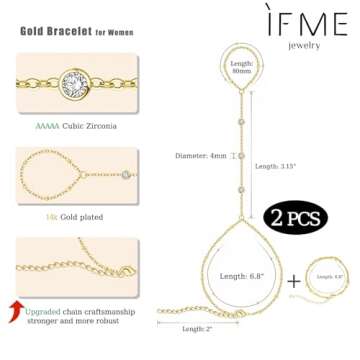 Adjustable 14K Gold Hand Chain Bracelet | Dainty Ring Jewelry for Women