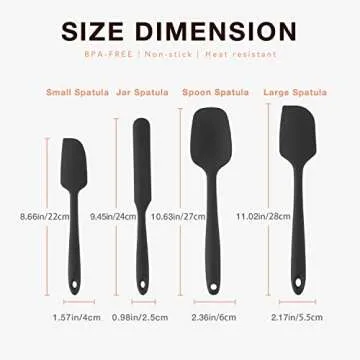 EXQ Home Silicone Spatula Set Heat Resistant 450°F,Seamless Design Baking Spatulas Kitchen Non-Stick Rubber Scraper and Spatula for Cooking 4 Piece Black