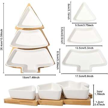 EBOOT 2 Sets Christmas Tree Dessert Serving Dishes White Tree Plates Chip and Dip Set Christmas Serving Platter Christmas Tree Plates Removable White Porcelain Plates with Bamboo Tree Tray for Party