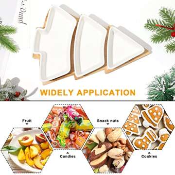 EBOOT 2 Sets Christmas Tree Dessert Serving Dishes White Tree Plates Chip and Dip Set Christmas Serving Platter Christmas Tree Plates Removable White Porcelain Plates with Bamboo Tree Tray for Party