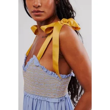 Women Boho Tie Shoulder Dress Y2k Floral Smocked Long Flowy Dresses Cute Summer Beach Spaghetti Strap Maxi Sundress Light Purple