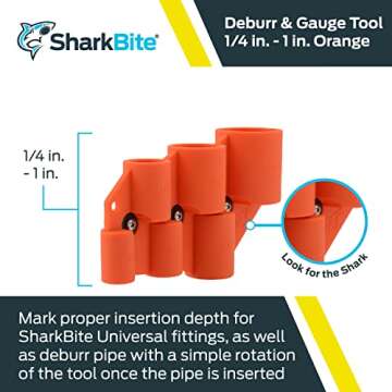 SharkBite 1/4 Inch to 1 Inch Depth Gauge and Pipe Deburring Tool, Copper, PEX, CPVC, PE-RT, HDPE, U7...