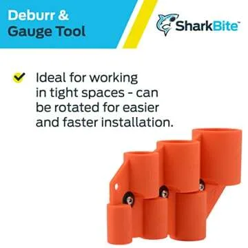 SharkBite 1/4 Inch to 1 Inch Depth Gauge and Pipe Deburring Tool, Copper, PEX, CPVC, PE-RT, HDPE, U702A