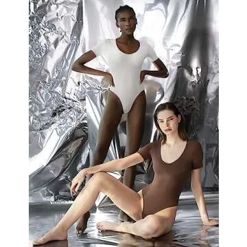 PUMIEY Bodysuit for Women V Neck Shorts Sleeve T Shirt Bodysuits Splashed White Small