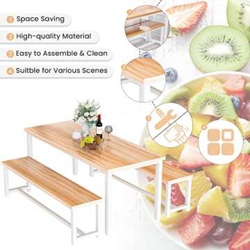 Recaceik 47" Dining Room Table Set with 2 Benches, Kitchen Dining Table Set for 4 Persons, Space Saving Kitchen Table and Chair Set for Dining Room, Small Space, Breakfast Nook(Walnut)