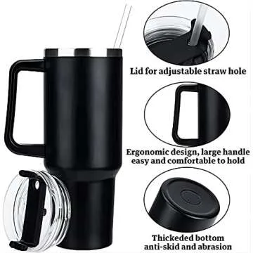 Big Eyes Fish 40oz Tumbler with Handle and Straw Lid Simple Sleek and Modern, Stainless Steel Insulated Travel Mug for Hot and Cold, Big Cup Dupes for Car, White, (drinkcup043)