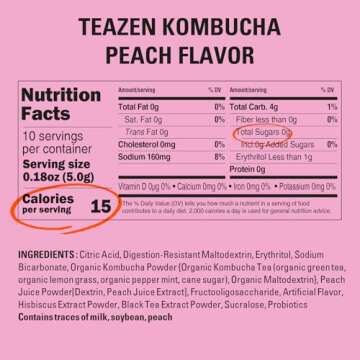 TEAZEN Peach Kombucha Tea - Sugar-Free, Probiotic Drink Mix