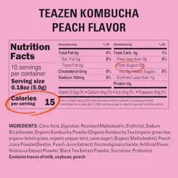 TEAZEN Peach Kombucha Tea - Sugar-Free, Probiotic Drink Mix