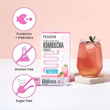 TEAZEN Peach Kombucha Tea - Sugar-Free, Probiotic Drink Mix