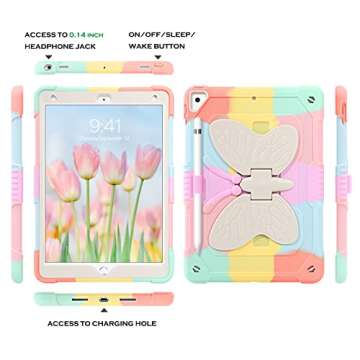 YINLAI for iPad 9th Generation Case,iPad 10.2 Inch Case,iPad 8th 7th Generation Case,iPad Air 3 Case Girls Kids Women Butterfly Kickstand Shockproof Protective Cover with Pencil Holder,Colorful Pink