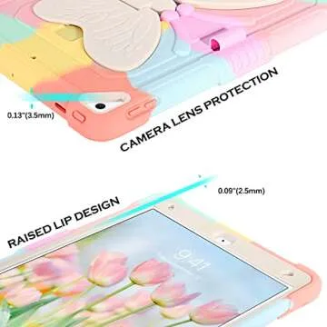 YINLAI for iPad 9th Generation Case,iPad 10.2 Inch Case,iPad 8th 7th Generation Case,iPad Air 3 Case Girls Kids Women Butterfly Kickstand Shockproof Protective Cover with Pencil Holder,Colorful Pink