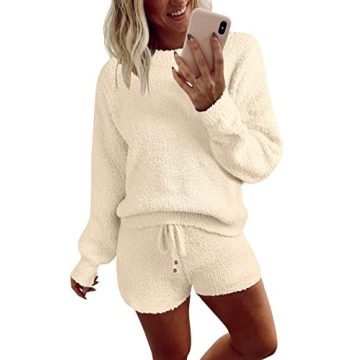 MEROKEETY Women's 2024 Fall Winter Fuzzy Fleece Long Sleeve Pajama Set