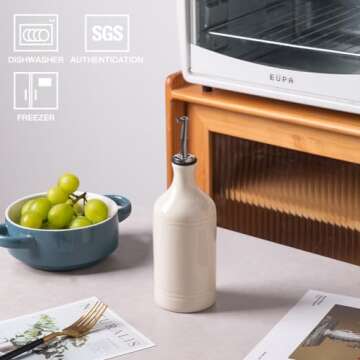 Sweejar Ceramic Olive Oil Dispenser Bottle, Opaque Oil Cruet Protects Oil to Reduce Oxidation, Suita...