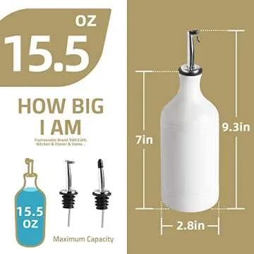 Sweejar Ceramic Olive Oil Dispenser Bottle, Opaque Oil Cruet Protects Oil to Reduce Oxidation, Suitable for Storage Oil, Vinegar, Coffee Syrups & Other Liquids, Pack of 1, 15.5 Fl Oz (Beige)