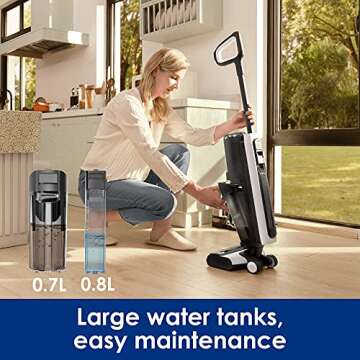 Tineco Floor ONE S5 Smart Cordless Wet Dry Vacuum Cleaner and Mop for Hard Floors, Digital Display, Long Run Time, Great for Sticky Messes and Pet Hair, Space-Saving Design, Black