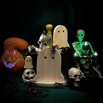 Weysat 3 Pcs Halloween Tiered Tray Decor Wooden Ghost Halloween Table Centerpiece Decorations Rustic Home Kitchen Table Signs for Halloween Party Gifts Supplies