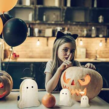 Weysat 3 Pcs Halloween Tiered Tray Decor Wooden Ghost Halloween Table Centerpiece Decorations Rustic Home Kitchen Table Signs for Halloween Party Gifts Supplies