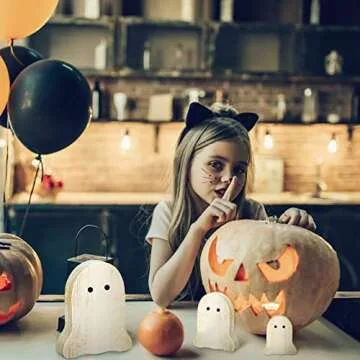 Weysat 3 Pcs Halloween Tiered Tray Decor Wooden Ghost Halloween Table Centerpiece Decorations Rustic Home Kitchen Table Signs for Halloween Party Gifts Supplies