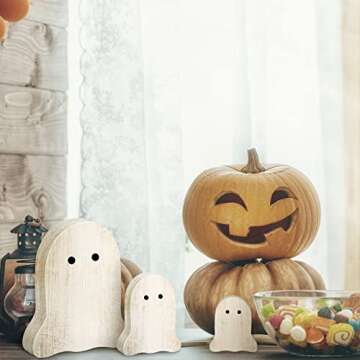 Weysat 3 Pcs Halloween Tiered Tray Decor Wooden Ghost Halloween Table Centerpiece Decorations Rustic Home Kitchen Table Signs for Halloween Party Gifts Supplies