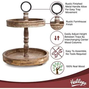 Hallops Wood 2 Tiered Tray for Rustic Home Decor
