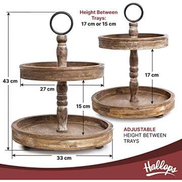 Hallops Wood 2 Tiered Tray | Rustic Farmhouse Decor | Rustic Serving Cake Stand | Galvanized Kitchen Table | Fall Decor | Food and Party Display(Brown)