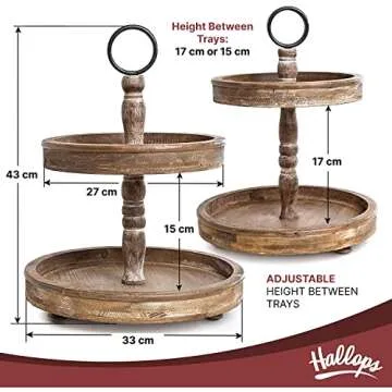 Hallops Wood 2 Tiered Tray for Rustic Home Decor