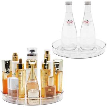 Amolliar Lazy Susan Organizer, 9" 2Pack, Rotating Turntable for Cabinet, Kitchen, Fridge, Bathroom, Vanity, Makeup, Pantry Organizer Storage, Spice Rack Container for Condiment, Under Sink Organizer