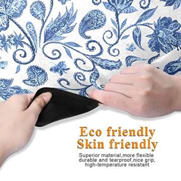 Blue White Floral Yoga Mat Non Slip Natural Rubber Fitness Exercise Mat for Home Workout Gym Stretch...